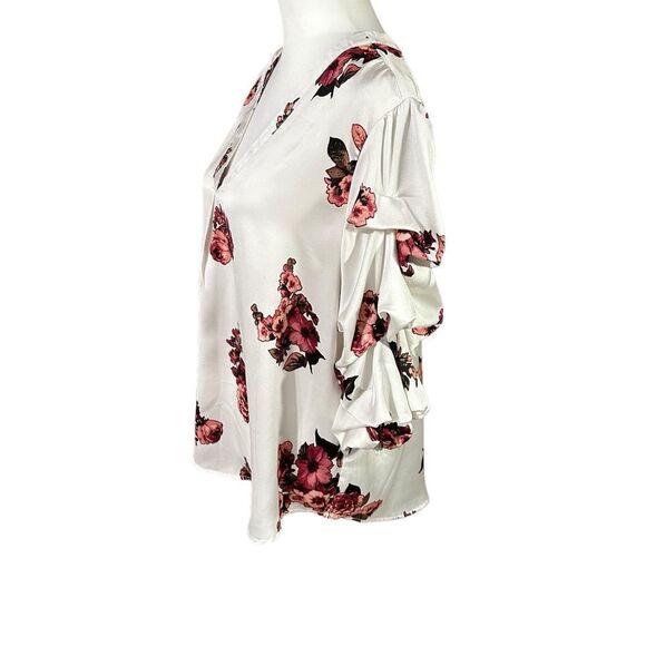 Vince Camuto V-Neck 3/4 Length Sleeves White with Floral Pattern Shirt Sz Small - Picture 4 of 8